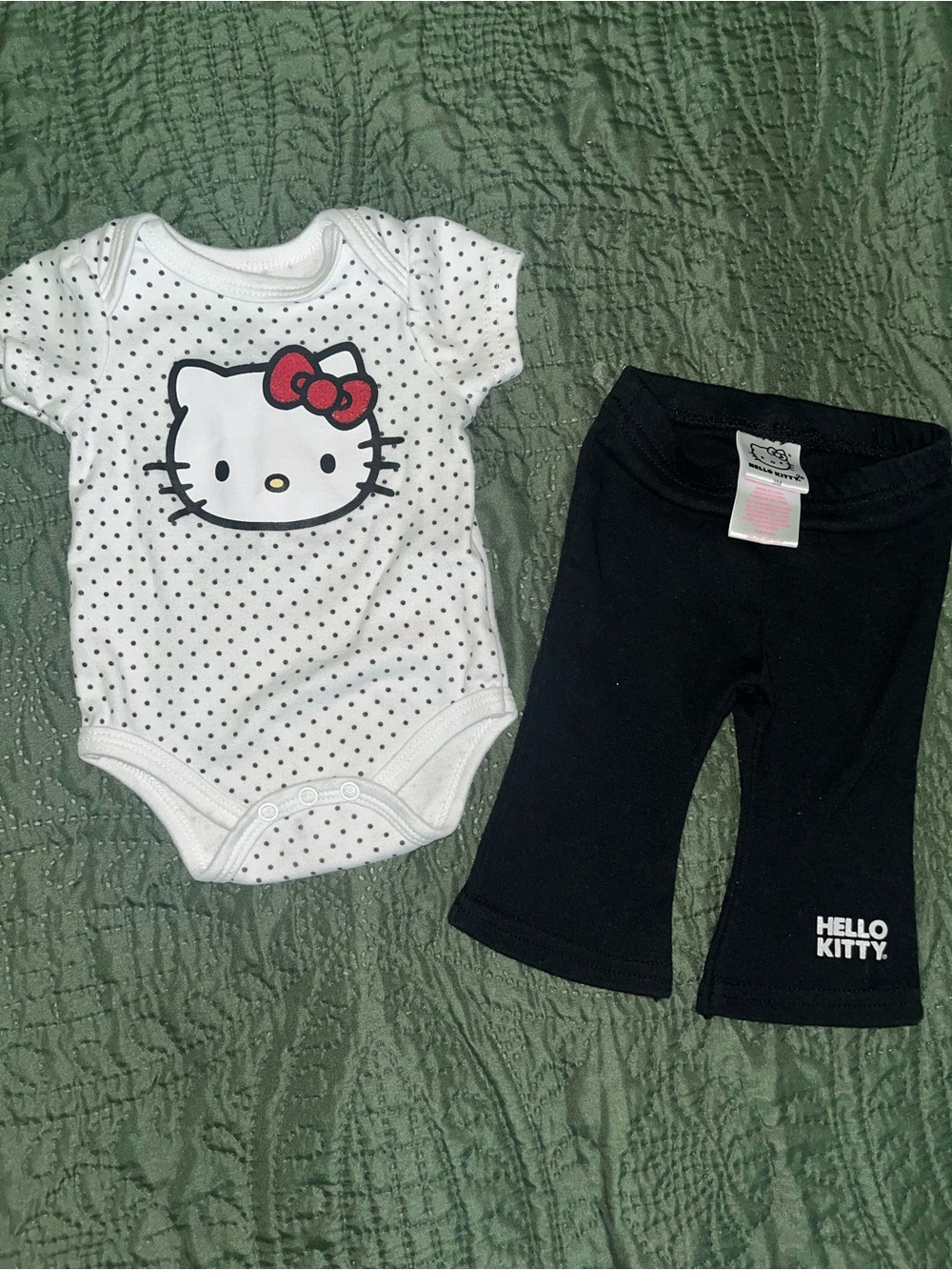 Hello Kitty White Polka Dot Onesie and Black Pants Set
